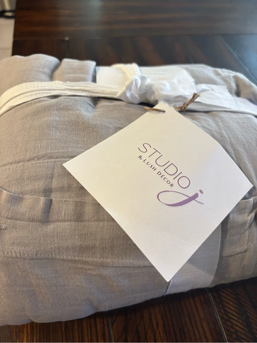 Lush Décor Belgian Flax Linen Cotton Blend Duvet Cover Set Gray Full/Queen 3PC